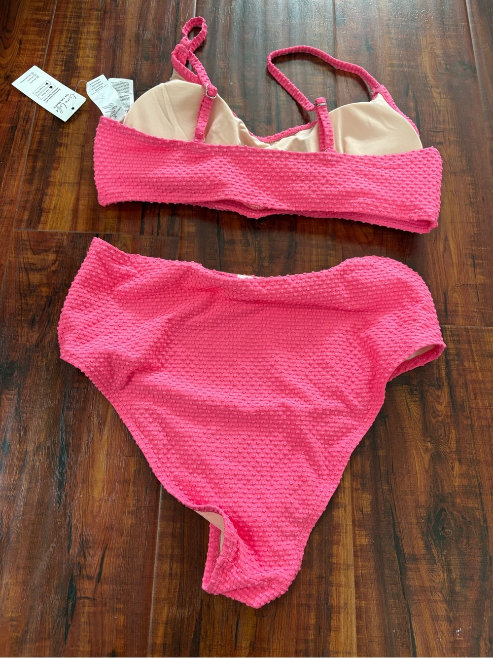 NWT Cupshe Pink Textured Square-Neck Bikini with High-Waist Bottoms in Size M - Picture 7 of 9